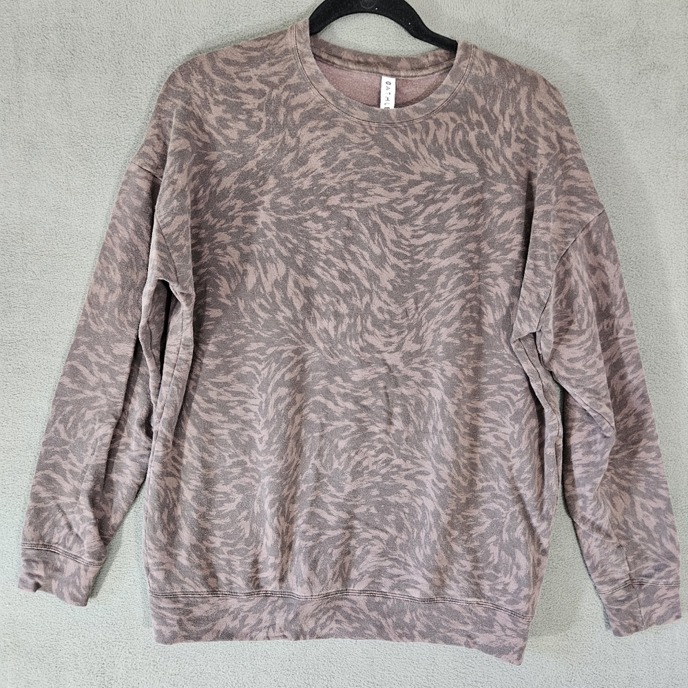 Athleta Pure Luxe Leopard Sweatshirt Womens Small Brown Oversized Pullover